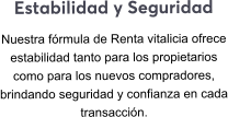 Estabilidad y Seguridad Nuestra fórmula de Renta vitalicia ofrece estabilidad tanto para los propietarios como para los nuevos compradores, brindando seguridad y confianza en cada transacción.